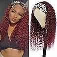 Bellarayine Deep Wave Human Hair Headband Wig - Glueless, Curly, Lace Front - For Black Women (12inch, 99J)