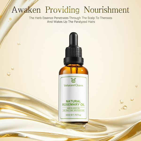 VELUCENTCHARM ROSEMARY ORGANIC HAIR GROWTH OIL FOR ALL HAIR TYPES WITH JOJOBA AND SWEET ALMOND OIL, ROSEMARY ESSENTIAL OIL FOR HAIR AND SKIN CARE, 1.75 FL OZ