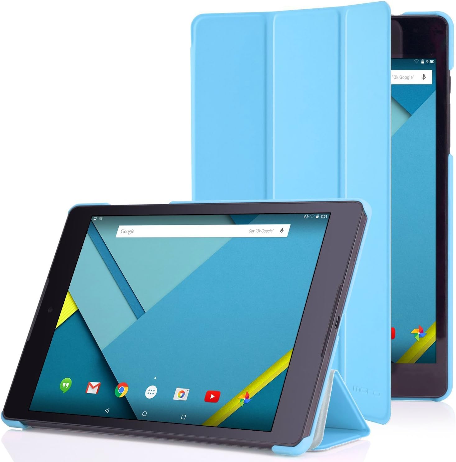MoKo Google Nexus 9 Case - Slim Lightweight Smart-Shell Stand Cover Case with Rubberized Back for Google Nexus 9 8.9 inch Volantis Flounder Android 5.0 Lollipop Tablet by HTC, Light Blue