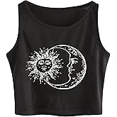 Remidoo Women's Casual Sleeveless Graphic Cropped Top Crewneck Tank Top Shirts