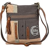 Myra Bag Crossbody Bag for Women - Western Upcycled Canvas & Leather Shoulder Handbag Brown