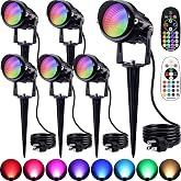 SUNVIE RGBW Halloween Spotlights Outdoor 12W LED Plug in Landscape Lights | Individual&amp;Group Remote Control, IP65 Waterproof, Color Changing, 120V Outdoor Spot Lights for Yard Holiday Decorations 6Pack