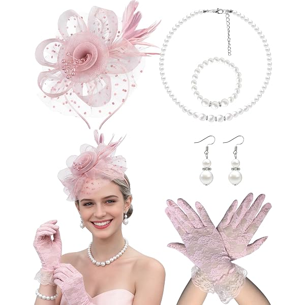 7212 1920s White Bunny Fascinators Hats For Women Tea Party Veil Hat Zinniday Tea Party Fascinator Set - Girls 1920s Costume  main image 4