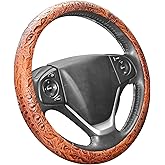 ZYHW Car Steering Wheel Cover Universal 15 inch Auto Antislip Leather Protector Flower Grain Brown