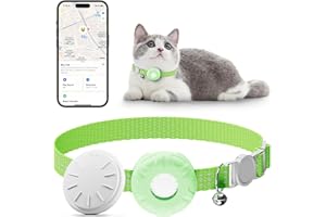 HONGTOP H Cat Tracker, Waterproof Pet Tracker for Cats, Cat Tracker Collar with Safety Elastic Buckle,Compatible with Apple Find My App (Only iOS) not for Android, No Monthly Fee,Light Green