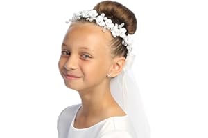 BUTTERFOX SWEA Pea & Lilli Girls First Communion Veil - White Holy 1st Communion Headpiece with Comb and Flowers