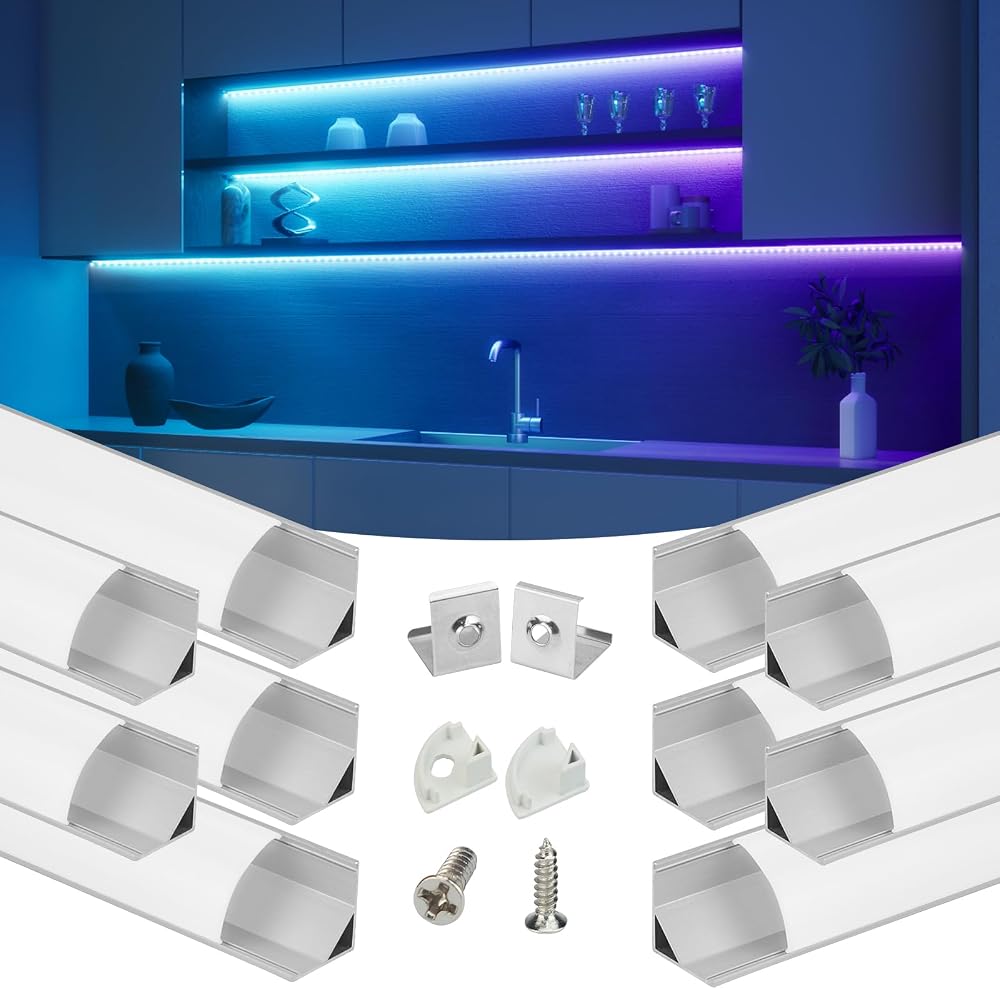Muzata V Shape LED Channel 1M 10Pack Milky White Cover Corner Lighting