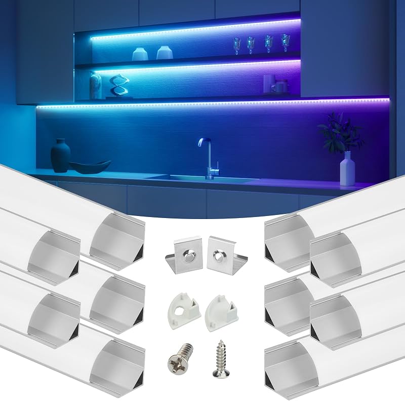 Muzata V Shape LED Channel 1M 10Pack Milky White Cover Corner Lighting
