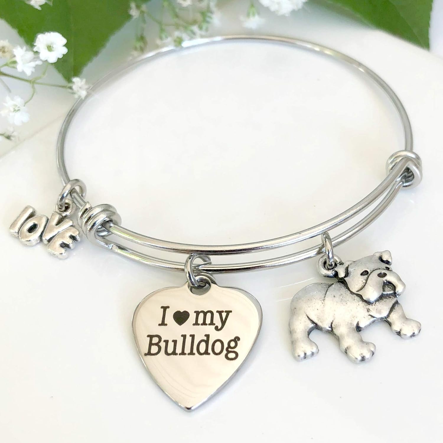 English Bulldog Bracelet Charm Bangle for Bull Dog Owners Gift for Dog Mom