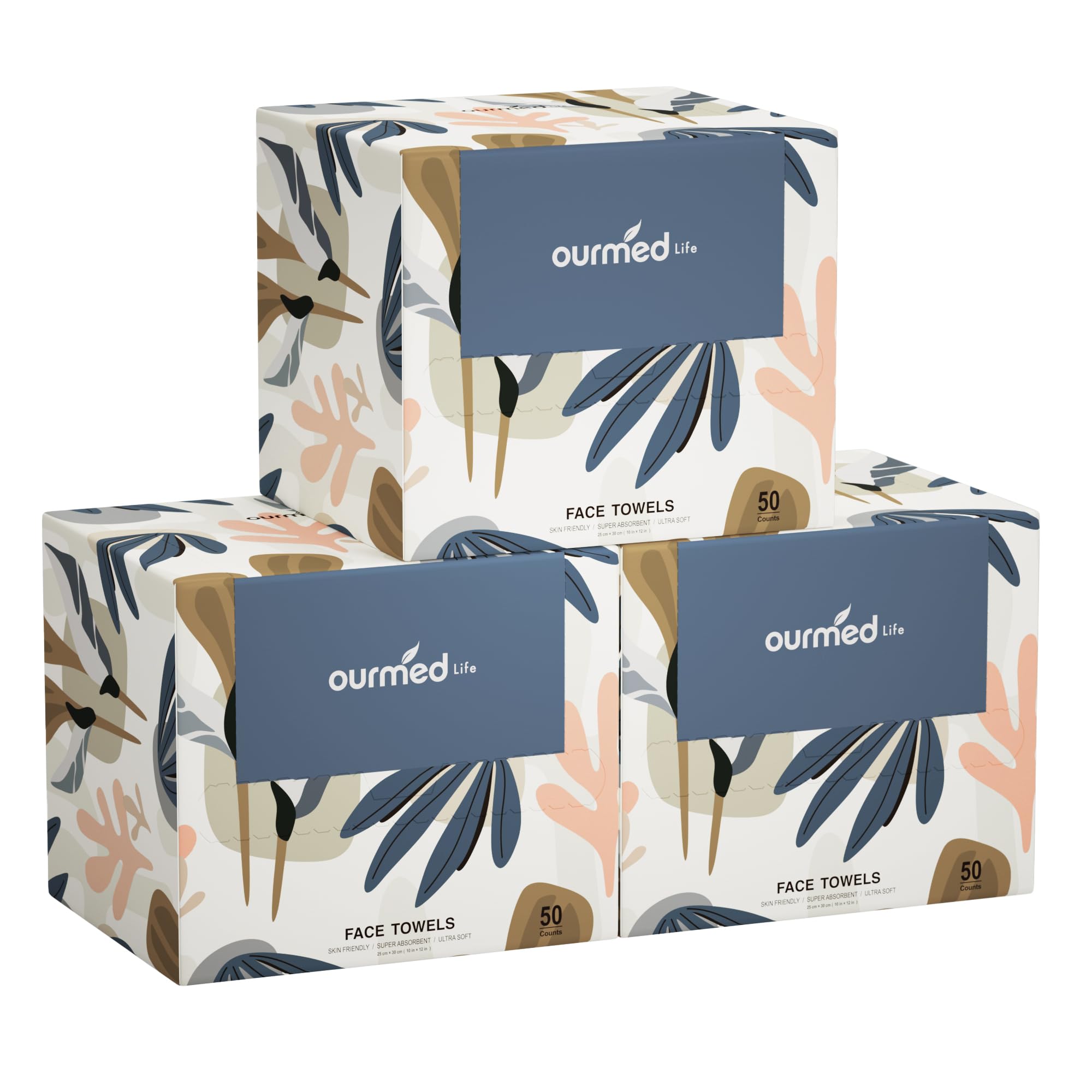 Ourmed Life Face Towels, Disposable Biodegradable Facial Towels for Sensitive Skin, Lint- Free Face Wipes for Washing Face, Skincare and Makeup Remover, Dry Wipes, 10"×12" Extra Large, 150 Count — image 1