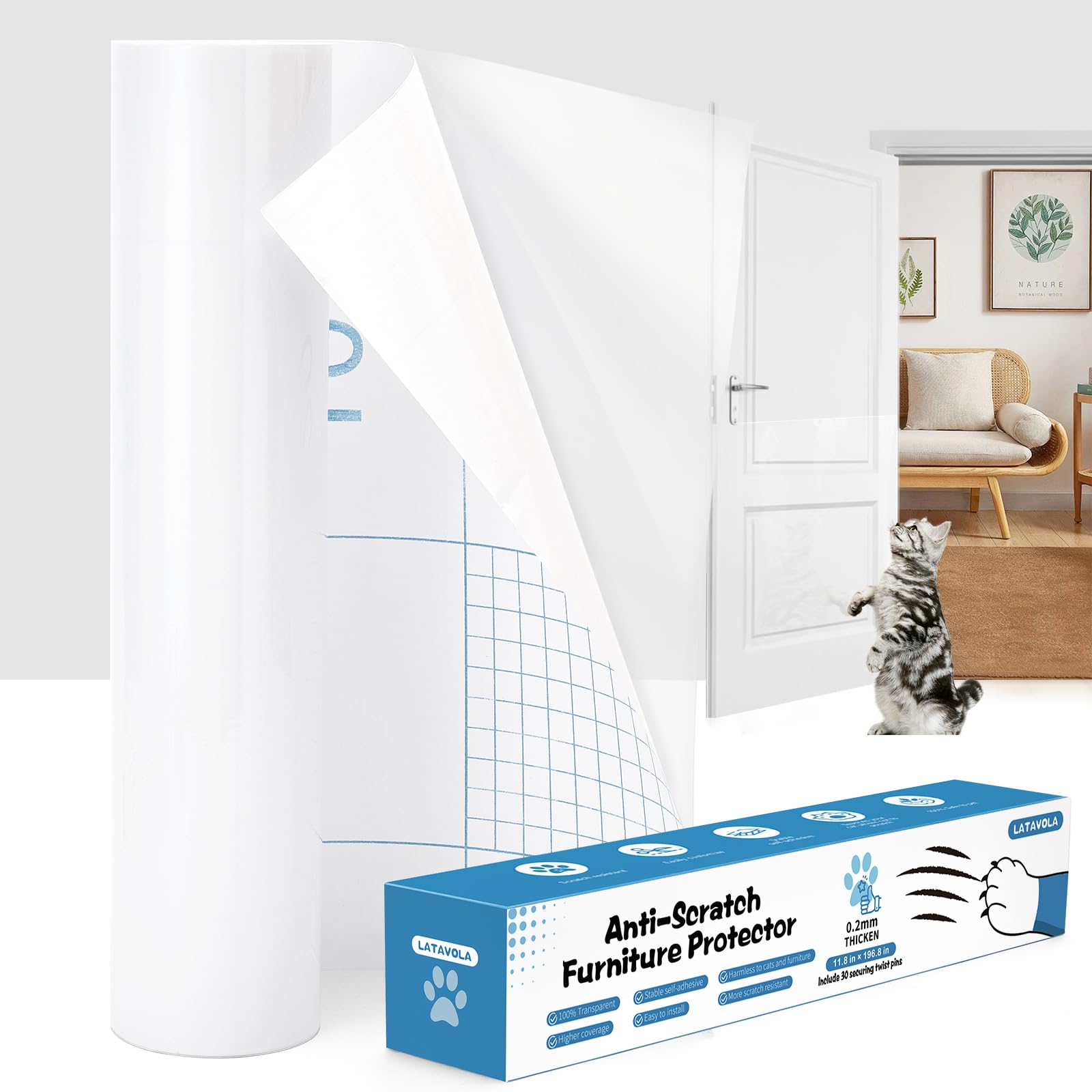 Photo 1 of [Thicken Vinyl] Anti Cat Scratch Furniture Protector, Single-Sided Sticky Couch Protector for Cats(196.8"x11.8")