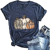 Ykomow Fall Pumpkin Shirts Womens Casual Autumn Thanksgiving Graphic Tees Halloween Tops