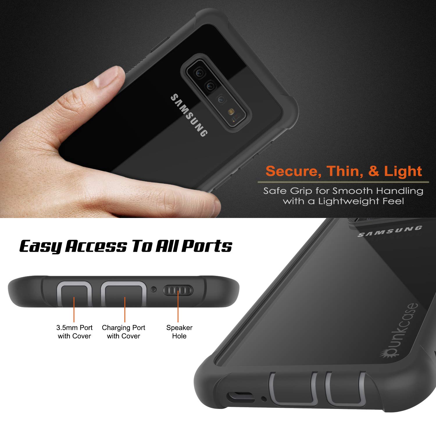 PunkCase Galaxy S10 Plus Case, [Spartan Series] Clear Rugged Heavy Duty Cover W/Built in Screen Protector | Ultra Slim 360 Full Body Protection Compatible W/Samsung Galaxy S10 Plus [Black]