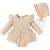 YOUNGER TREE Baby Girl Clothes Long Sleeve Ruffle Romper Infant Fall Winter Outfits with Hat Cute Jumpsuit Bodysuit