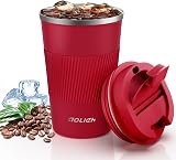 Aolieh Travel Mug 380 ml Insulated Stainless Steel Red with Lid