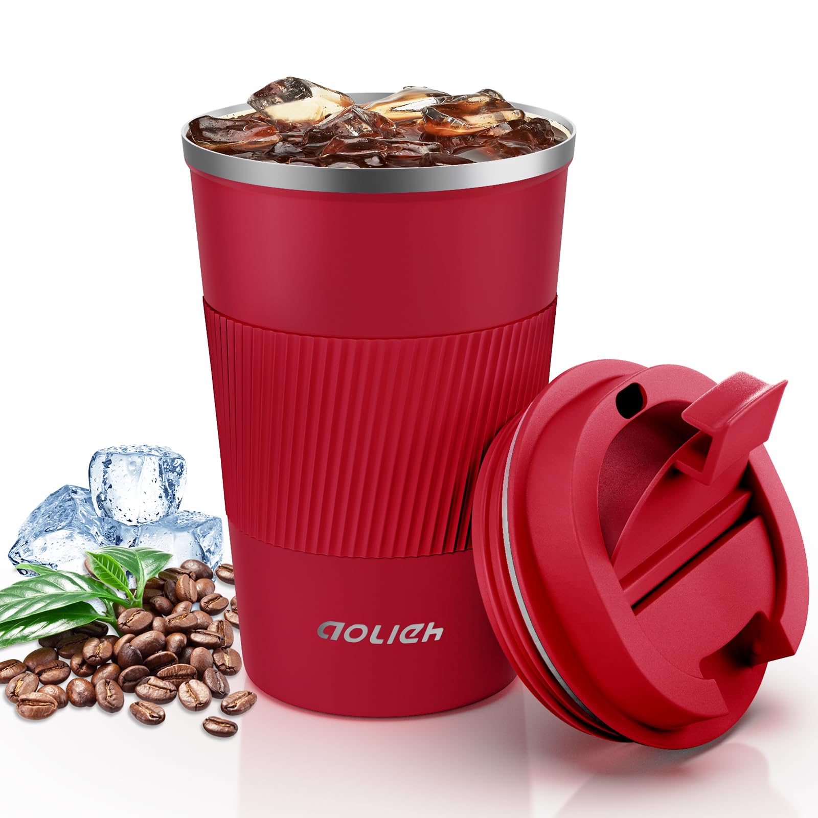 Aolieh Travel Mug, Insulated Coffee Cup,Double Walled Travel Mug Vacuum Insulation Stainless Steel with Leakproof Lid Eco-Friendly Reusable Cup for Coffee,Tea and Beer(Red-380ML)