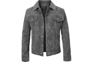 LP-FACON Mens Trucker Suede Leather Jacket - Western Style Cowboy Leather Jacket Brown/Black