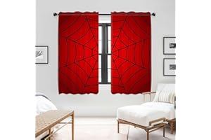 DOTOOMA Red Spider Web Curtains Cartoon Semi Sheer Valance Decoration Kids Girls Boys Nursery Bedroom Living Room Voile Windo