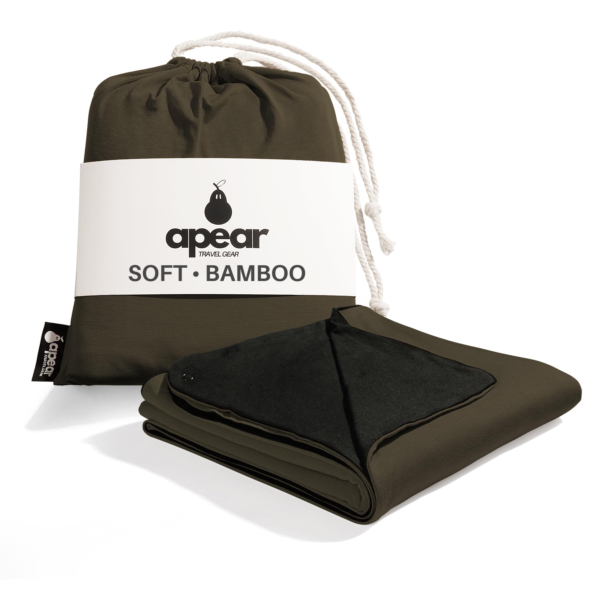 Photo 1 of 16-in-1 Compact Travel Blanket with Bag – Reversible, Ultra Soft Bamboo Airplane Blanket with Hidden Pocket - Lightweight & Packable for Flights, Camping, Picnic, Travel Essentials (Olive/Black)