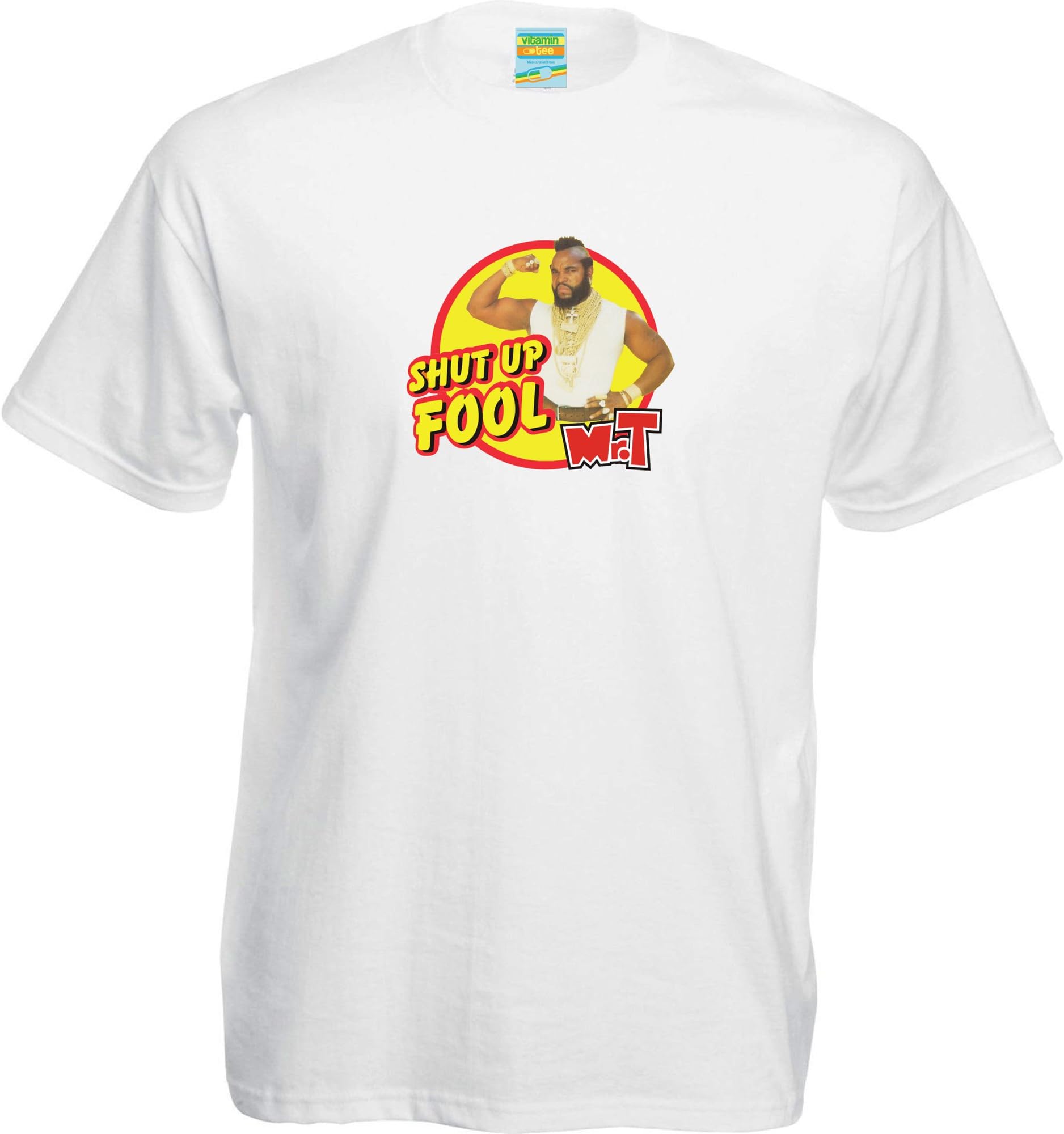 Mr T T-Shirt Shut Up Fool tee Shirt Apparel Clothing A Team tv Retro Gift