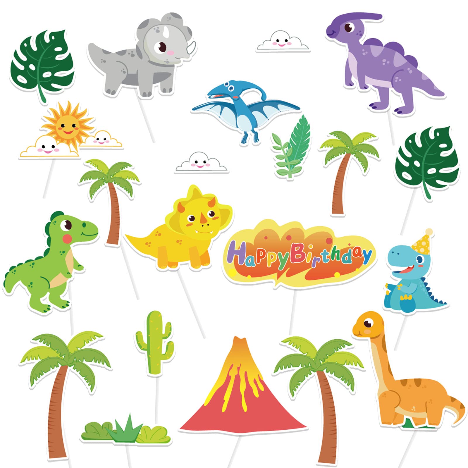 DPKOW 22pcs Dinosaur Birthday Cake Toppers Decorations, Jungle Dinosaur Birthday Cupcake Toppers for Dinosaur Theme Birthday Decorations, Happy Birthday Cake Toppers for Kids Boys 1st 2nd 3rd 4th
