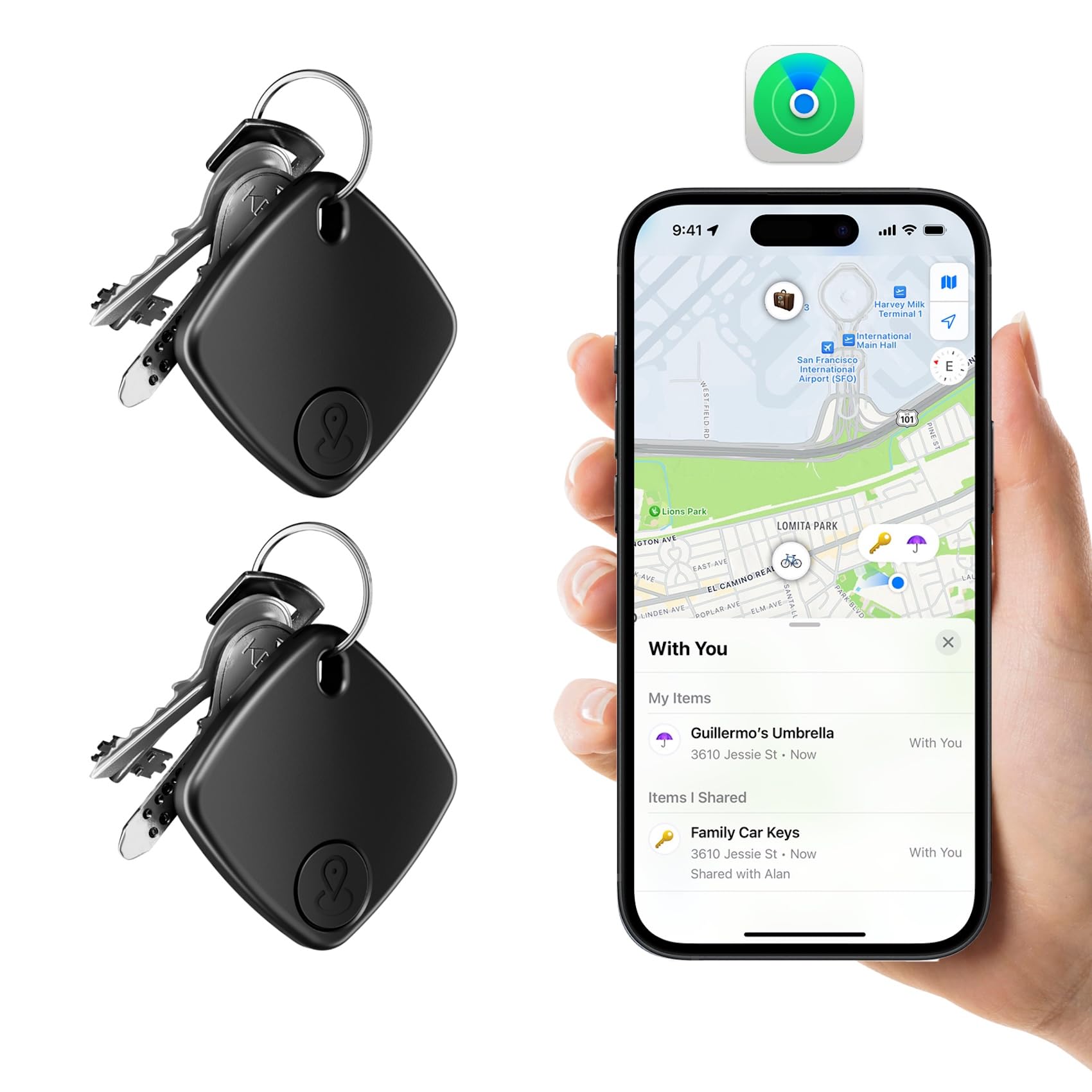 Photo 1 of 2 Pack Bluetooth Tracker Works with Apple Find My, Key Finder Locator with Sound, Anti-Lost Device for Wallet Keys iPhone, GPS Tracking Device for Kids Pets Luggage,