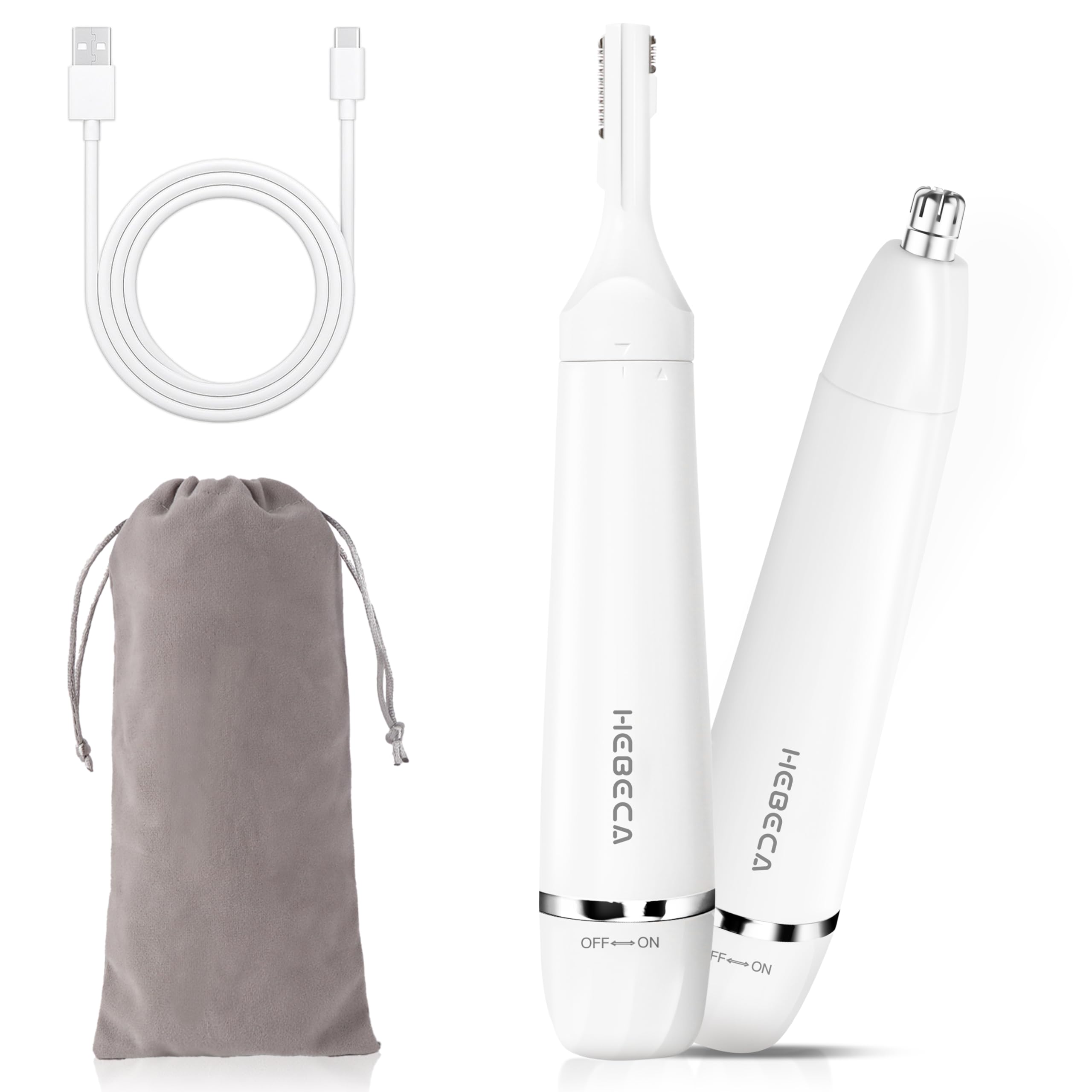 HEBECA Nose Hair Trimmer for Women Men - Electric Ear and Nose Hair Trimmer - 2 in 1 Facial Hair Remover Portable for Painless Face Eyebrow Trimmering Waterproof (Silver)