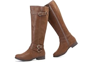 Ruiee Women's Knee High Boots Classic Comfort Riding Combat Boot Round Toe Side Zipper Long Tall Fall Winter Boots for Women.