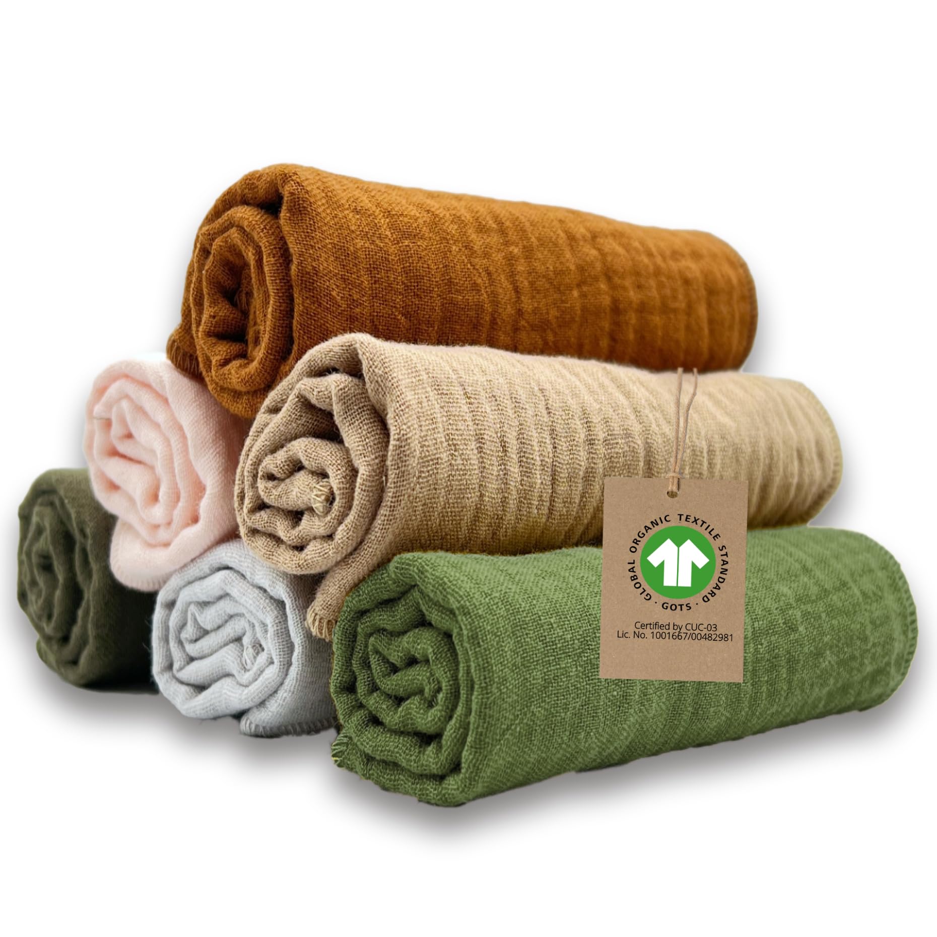 mimaDu Organic GOTS Burp Cloths Organic 25 x 25 cm Baby Washcloth Baby Muslin Cloth Baby Mini Muslin Cloths for Baby Care, Small Towels 100% Organic Cotton Super Soft and Absorbent (Earth)