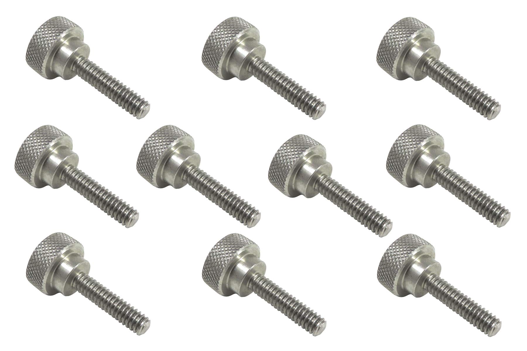 Photo 1 of 10 Pack 1/4-20 x 1 Inch Threads 303 Stainless Steel Diamond Knurled Thumb Screws Knobs with Straight Shoulders Right-Hand Threads SAE Flat Tip Uncoated