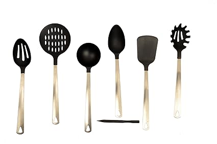SPM Nylon Non-Stick Kitchen Big Spoon, Pack of 6, (Black)