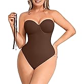 SHAPELLX Shapewear Bodysuit for Women Tummy Control Body Shaper Thong Strapless Body Suit with Removable Straps Brown S