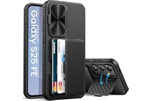 SIXBOX for Samsung Galaxy S25 FE Case Wallet, Built-in Stand & Card Holder & Camera Cover, Full Body Protective Rugged Multifunctional Wallet Kickstand Phone Cover Case for S25 FE 2025, Black