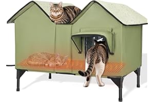 VILRAK Extra Large Heated Outdoor Cat House Weatherproof, Insulated Outdoor Heated Cat House for Outside with Heater, Elevated Outdoor Feral Cat Shelter for Multiple Cats Small Dogs(Green, XL)