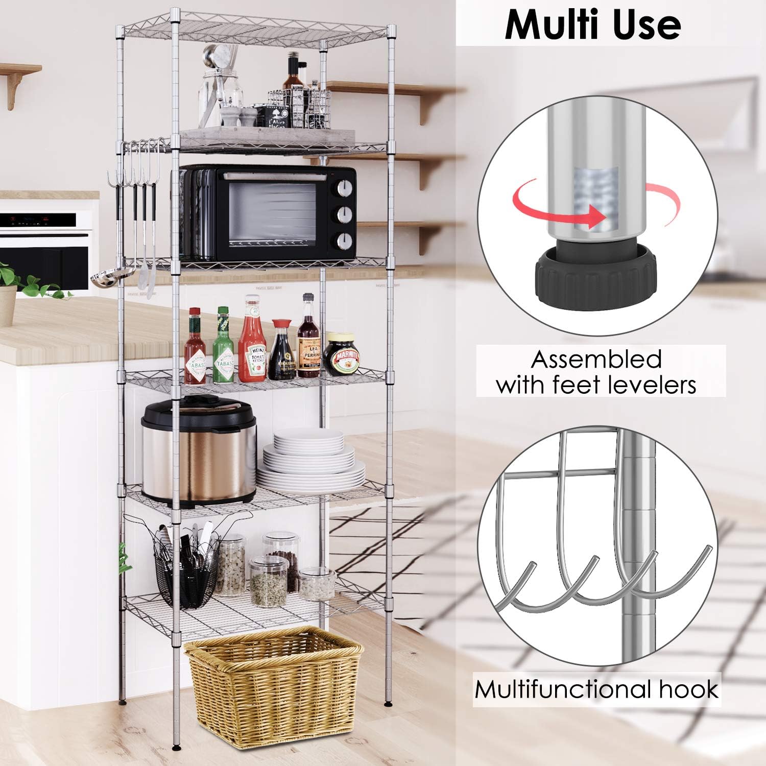 6-Shelf Wire Shelving Units, Heavy Duty Metal Shelf Wire Rack with Leveling Feet - Image 4