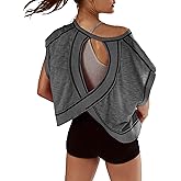 EYZH Women's Open Back Workout Top - Short Sleeve Yoga Crop Shirt, Loose Yoga Gym Crop Top