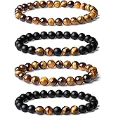 Sahoottie Mens Beaded Bracelets, 8MM Beaded Bracelets for Men, Natural Tiger Eye Bead Bracelet, Stretch Elastic Beads Bracelets for Men