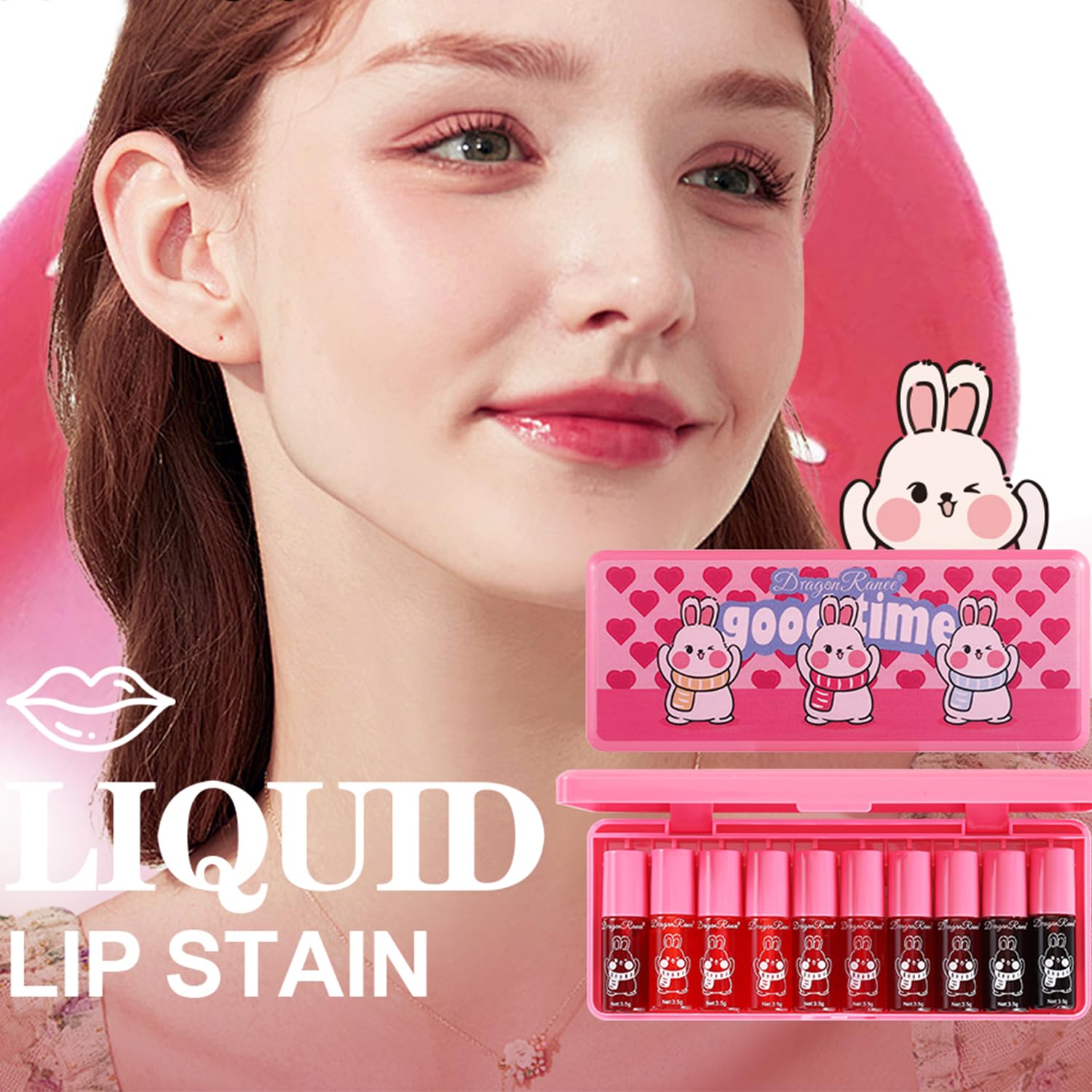Eakroo 10 Colors Lip Tint Stain Set, Korean Lip Gloss Watery Lip Stain Moisturizing Mini Liquid Lipstick Set, Blush for Cheeks, Lipstick for Women, Non-Stick Cup, Long-Lasting, Vivid Color (Set B)