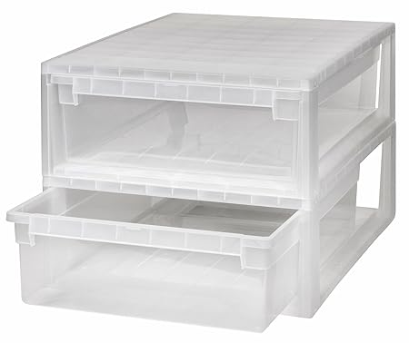 Kreher 2 Stück Schubladenboxen mit Nutzvolumen 22 Liter pro Box. Passend für z.B. Pullover, Shirts, Hosen, Papier, etc.Maße p