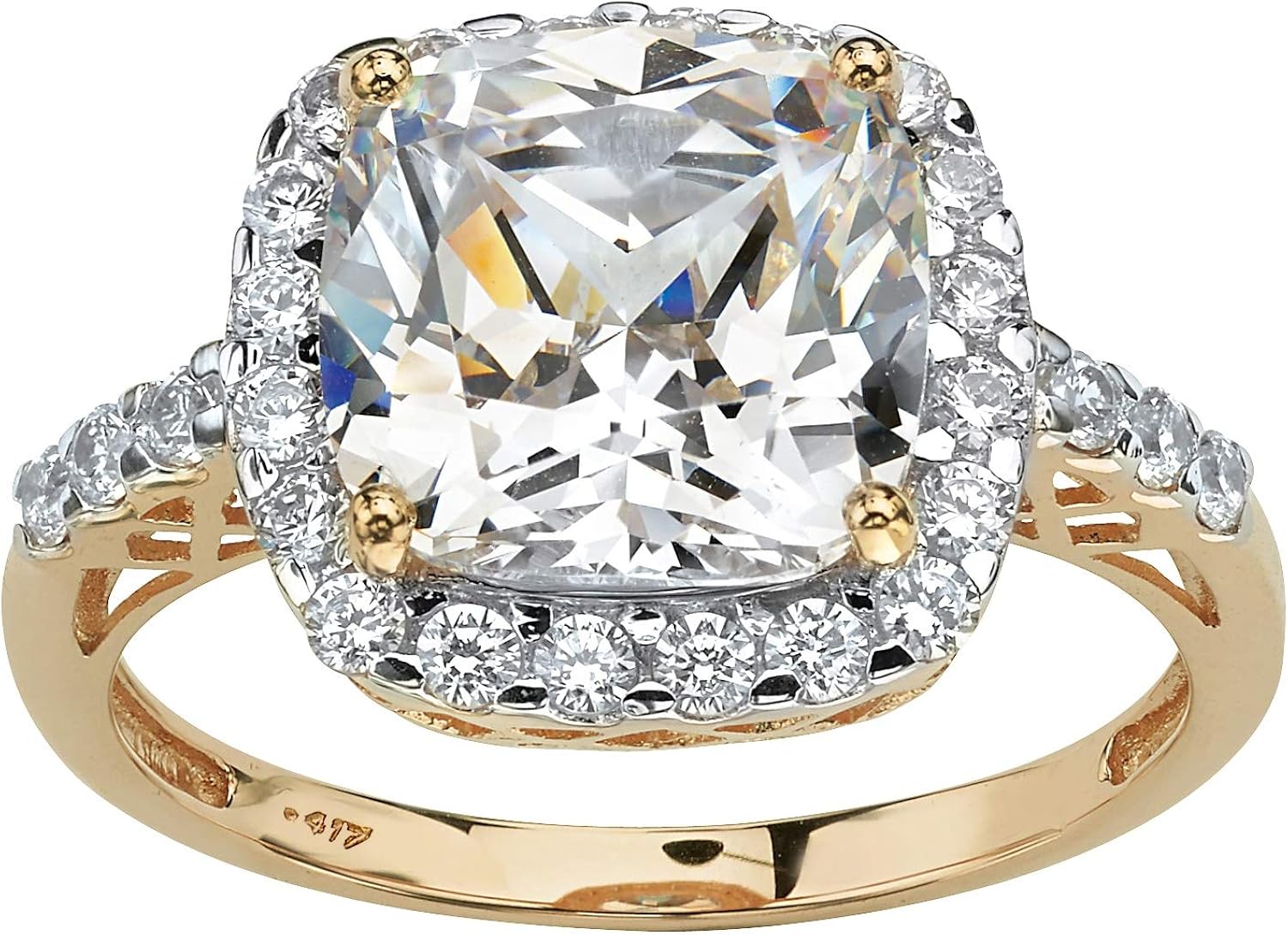 10k Yellow Gold Cushion Cut Cubic Zirconia Cutout Halo Engagement
