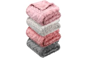 VitalCozy 4 Pcs Soft Fleece Baby Blanket 30" x 40" 3D Cozy Nursery Swaddling Blankets Little Boys Girls Infant and Newborn Receiving Gifts Blankets(Pink Set)