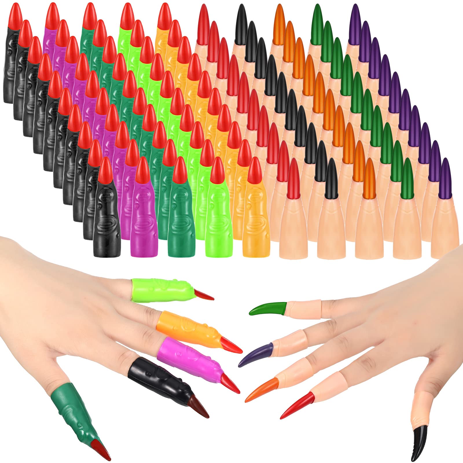 Photo 1 of 100 Pcs Halloween Witch Fingers for Reading, Fake Finger Pointer, Scary Halloween Costume Props, Zombie Witch Fake Fingers Nail for Vampire Costume Women Teen Cosplay Accessories, 2 Styles