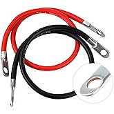 CARTMAN 4 AWG 24-Inch Battery Inverter Cables Set, 3/8 in Lugs | Positive/Negative Set, Copper Lugs, Flexible PVC Insulation, Heat and Corrosion Resistant, for RV, Marine and Solar