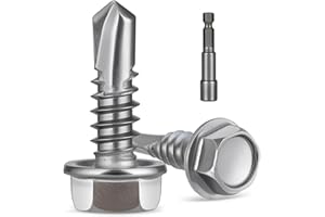 Krysay Self Drilling Screws for Metal,#8 x 1/2" (150Pcs),Hex Washer Head 410 Stainless Steel,Self Tapping Sheet Metal Roofing Screws with Driver Bit