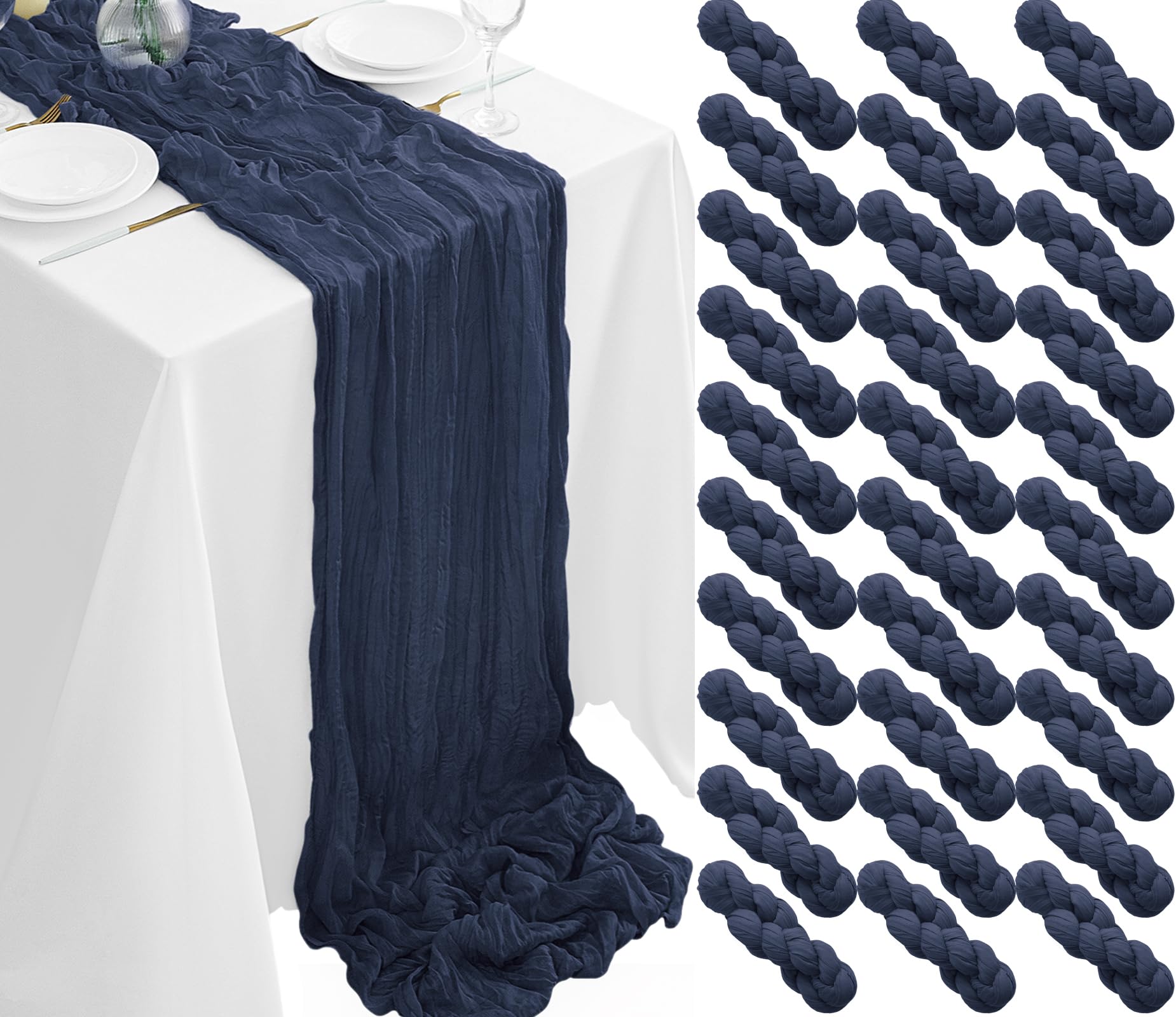 Photo 1 of 30Pack Navy Blue Table Runner 10FT Cheesecloth Table Runner 35x120inch Cheese Cloth Table Runners Rustic Boho Gauze Table Runners for Party Wedding Birthday Dining Baby Shower Decor