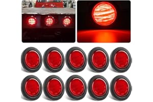 PARTSWCGG 2.5" Round Led Marker Lights Red, 10Pcs 2.5" Inch Round Led Side Clearance Marker Lights 13 LED Sealed Flush Mount w/Rubber Grommets and 2 Prong Trailer Wire Pigtails Waterproof 12V for Truck Trailer