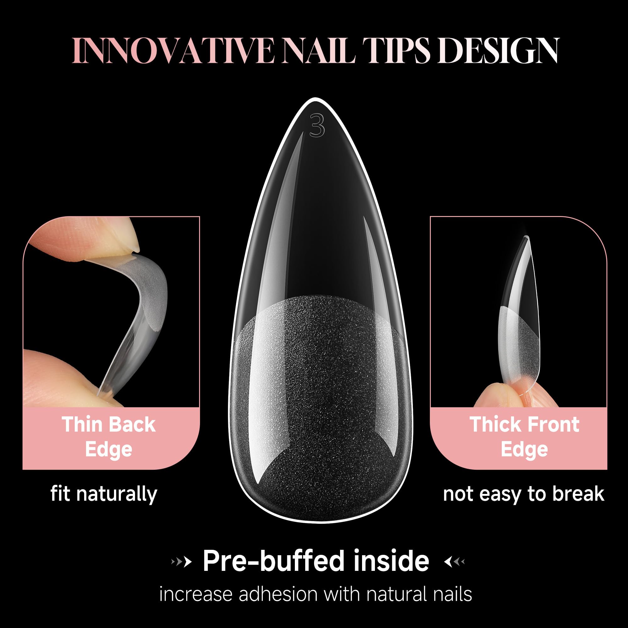 Luckyfairy Stiletto Nail Tips, 240 Pcs Pre-shaped Full Cover False Nails Acrylic Gel Nail Tips Clear Press on Tips Pre-buffed Stiletto Nails, for Nail Art Extension Salon Home DIY 12 Sizes - Image 3