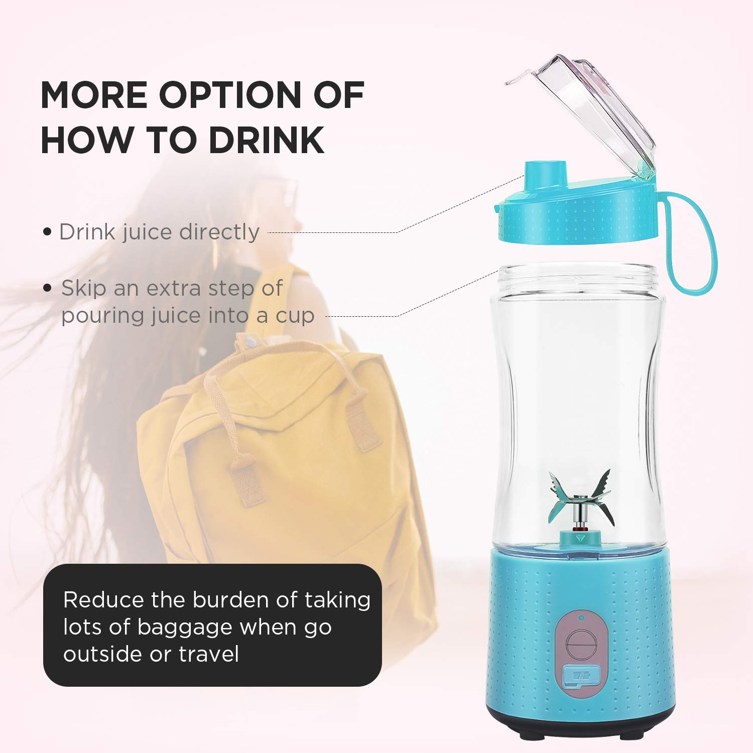 Portable Blender, Olivivi 2019 Mini Cordless Personal Blender for Shakes and Smoothies, Usb Rechargeable Small Protein Travel Blenders with Six Blades in 3D, 4000mah Batteries and 12.86oz Fruit Mixing Juicer Cup at Hom, Picnic, Office and S