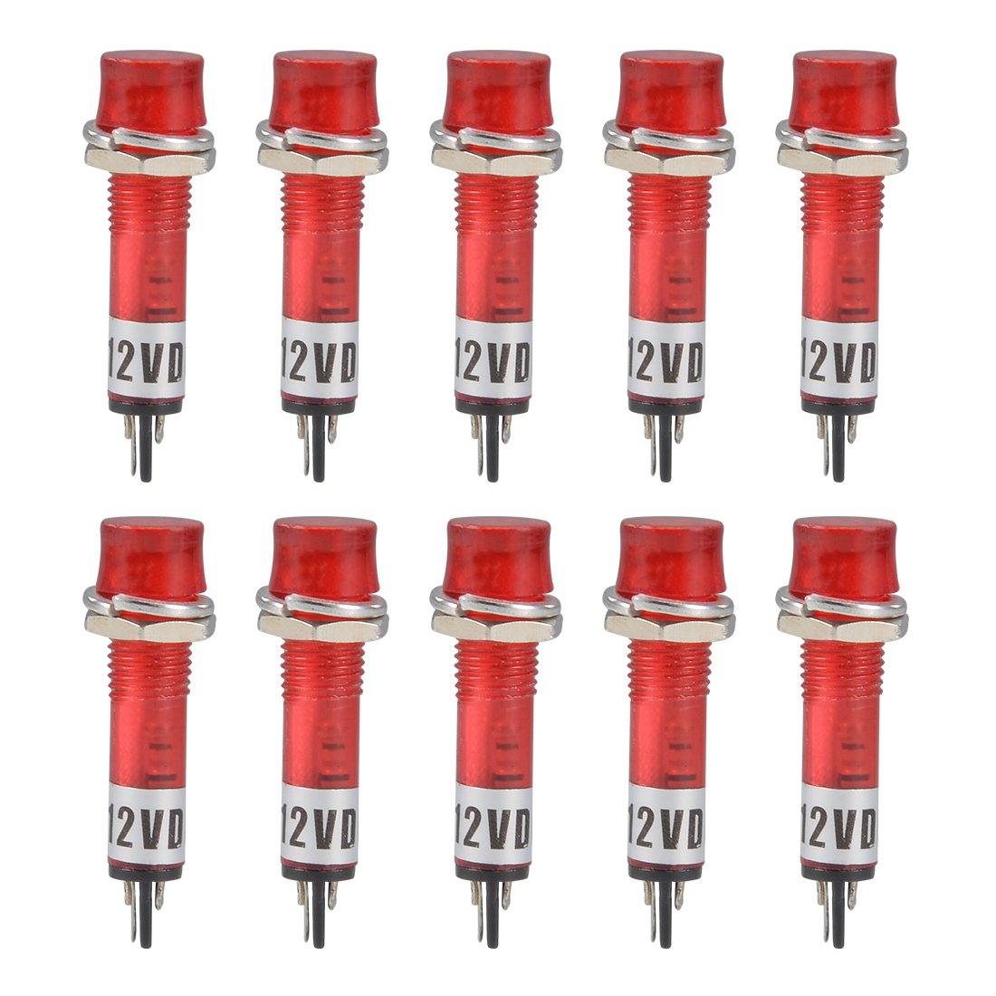 sourcing map Signal Indicator Dash Light DC 12V, LED Bulbs XD7-1 Red, 7mm 9/32-inch Panel Mount 10Pcs