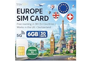 SIM Card Europe with 6GB Data at 4G/5G speeds | Unlimited Calls | Use in The UK, Switzerland & 30+ EU Countries | Europe SIM 